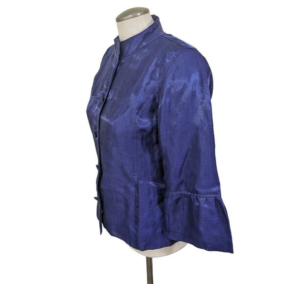 Chicos Blue Sheen Linen Blend Buttoned Lightweight Lined Jacket Size 0 US XS - Picture 4 of 5